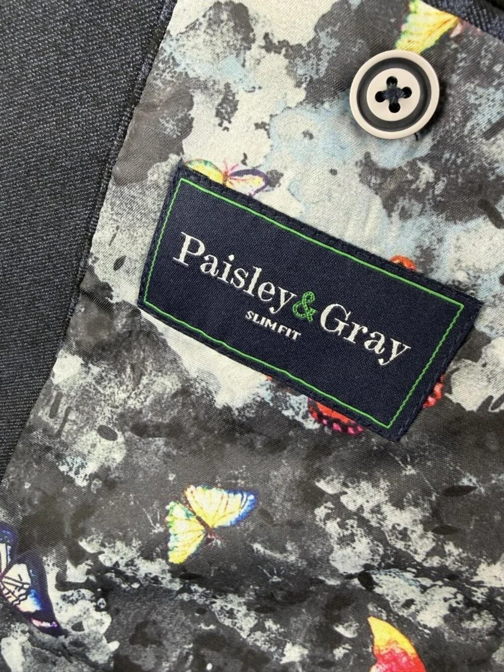 Paisley & Gray Suit Jacket Mens 42 Blue Slim Fit Butterfly Lining Sport Coat